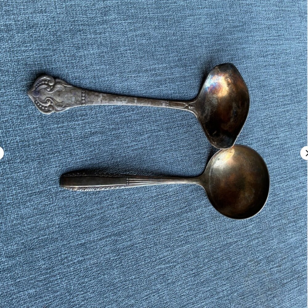 Lot Of 2  Harmony House Mixed Oyster & Gravy Sauce Ladles Spoons, silver plated